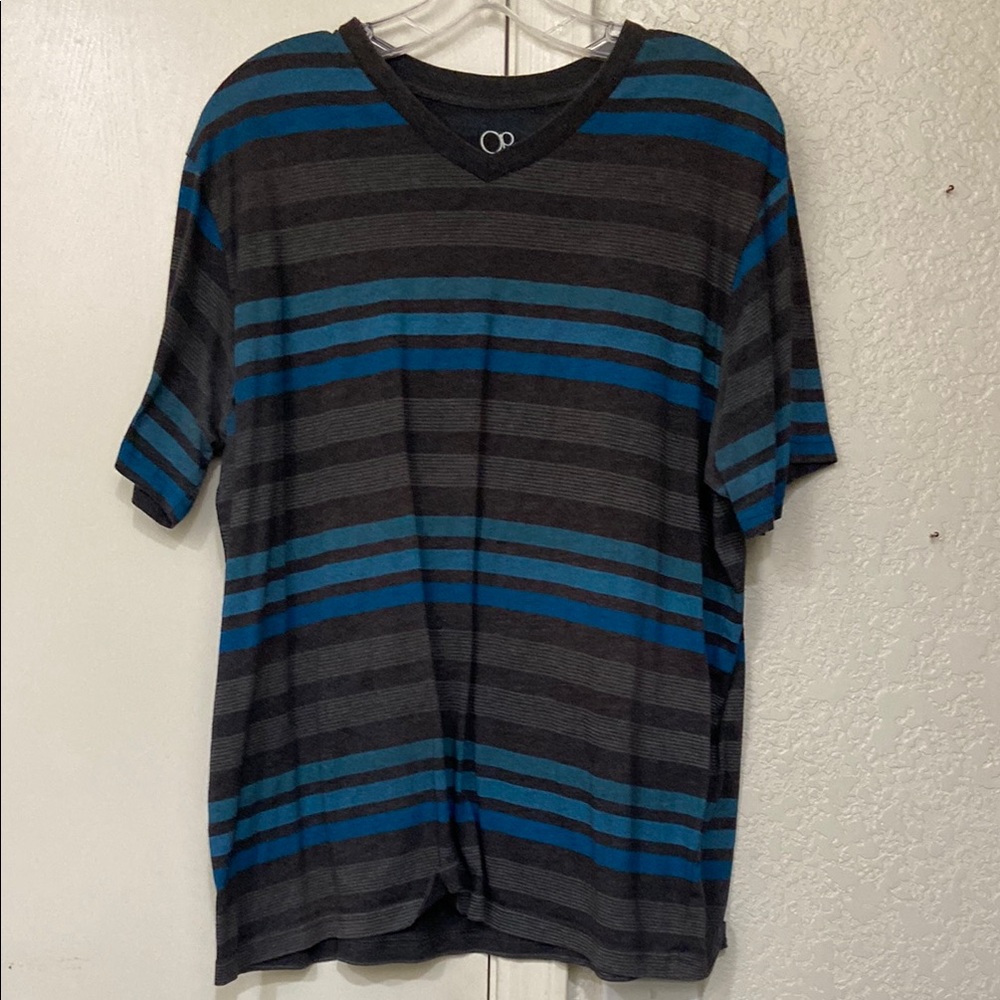OP Blue and Gray XL Short Sleeve Tee with Bold Stripes 1st Shirt